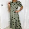 AX Paris Khaki Polka Dot Short Sleeve Tiered Midi Dress Dresses