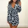AX Paris Blue Animal Print Wrap Long Sleeve Mini Dress