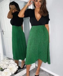 AX Paris Dresses Green Printed 2 In 1 Wrap Over Tie Side Dress