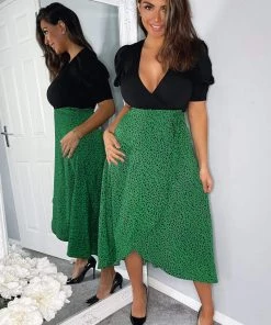 AX Paris Dresses Green Printed 2 In 1 Wrap Over Tie Side Dress