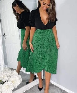 AX Paris Dresses Green Printed 2 In 1 Wrap Over Tie Side Dress