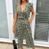 AX Paris Khaki And Black Dotty Wrap Front Belted Jumpsuit Jumpsuits And Playsuits