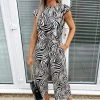 AX Paris Jumpsuits And Playsuits Black And White Zebra Print Frill Front Tie Waist Jumpsuit