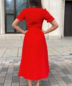AX Paris Red Wrap Side Tie Midi Dress Dresses