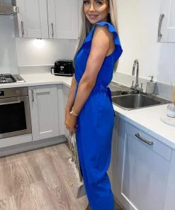 AX Paris Blue Wrap Front Belted Jumpsuit Jumpsuits And Playsuits