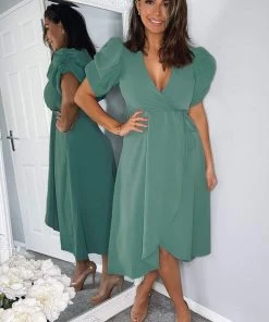 AX Paris Duck Egg Wrap Over Tie Midi Dress Dresses