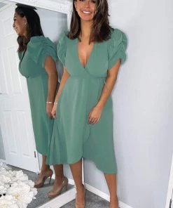 AX Paris Duck Egg Wrap Over Tie Midi Dress Dresses