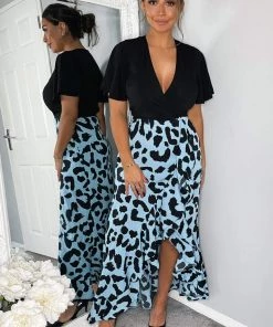 AX Paris Blue Animal Printed 2 In 1 Midi Dress Dresses