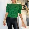 AX Paris Green Printed Gathered Puff Sleeve Top Tops