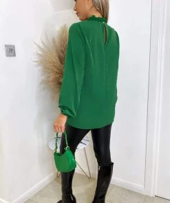 AX Paris Green Ruffle High Neck Long Sleeve Top Tops 8 AX Paris Green Ruffle High Neck Long Sleeve Top Tops