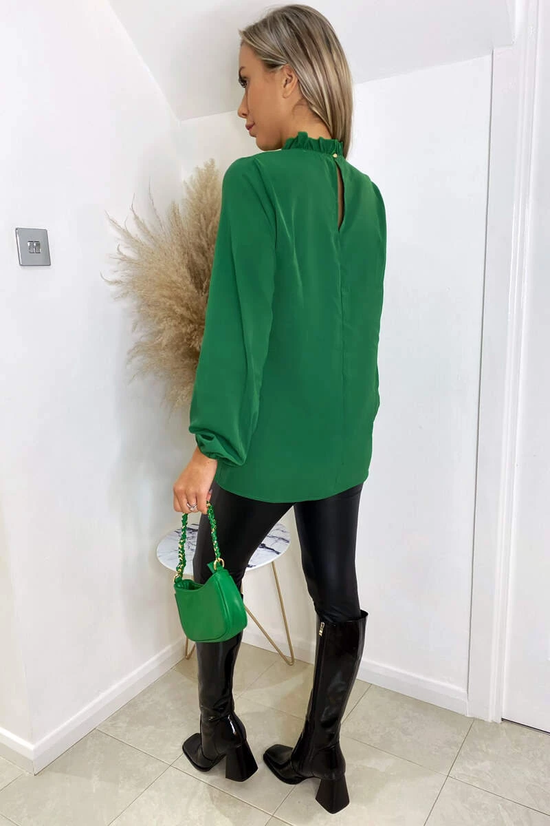 AX Paris Green Ruffle High Neck Long Sleeve Top Tops 4 AX Paris Green Ruffle High Neck Long Sleeve Top Tops