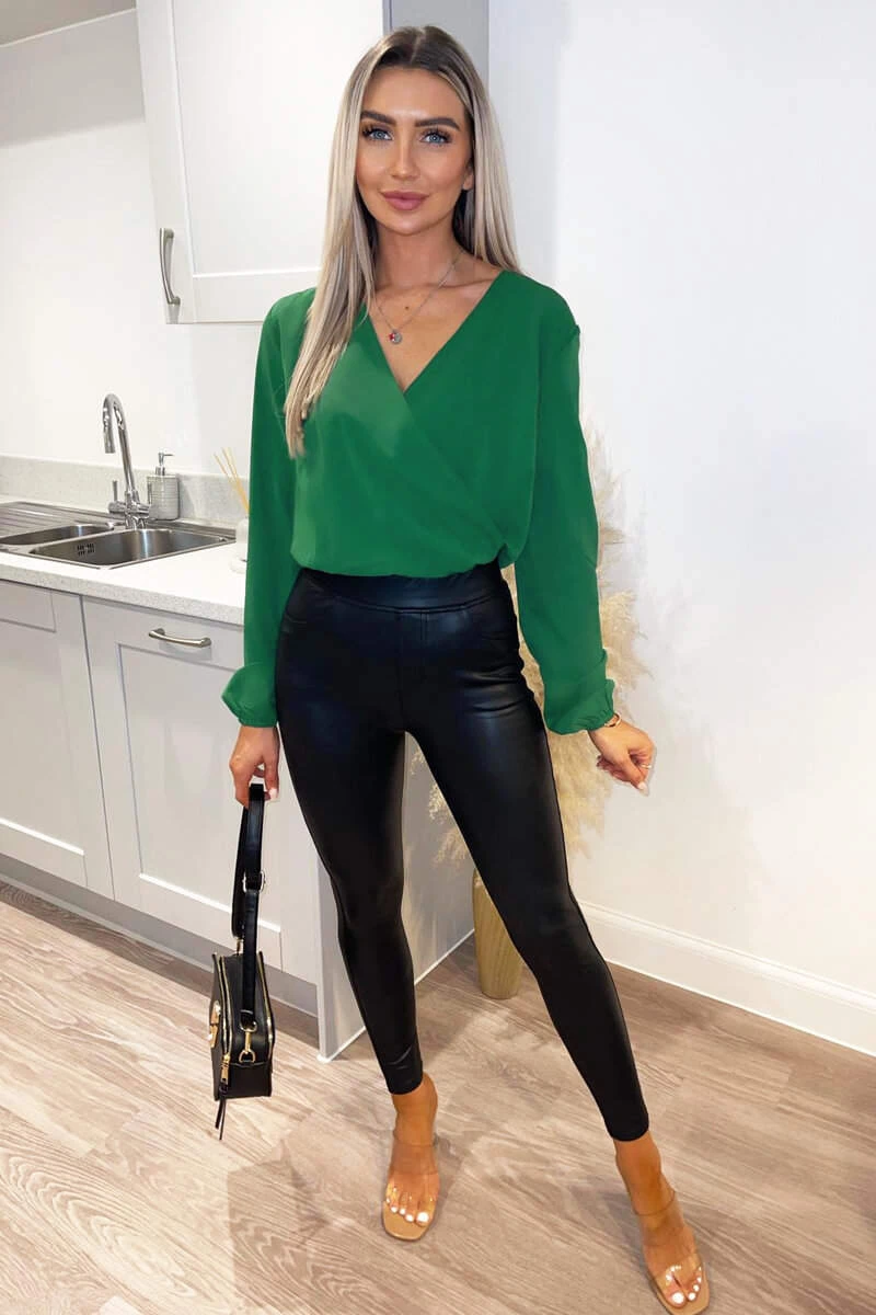 AX Paris Tops Green Wrap Over Bodysuit 2 AX Paris Tops Green Wrap Over Bodysuit