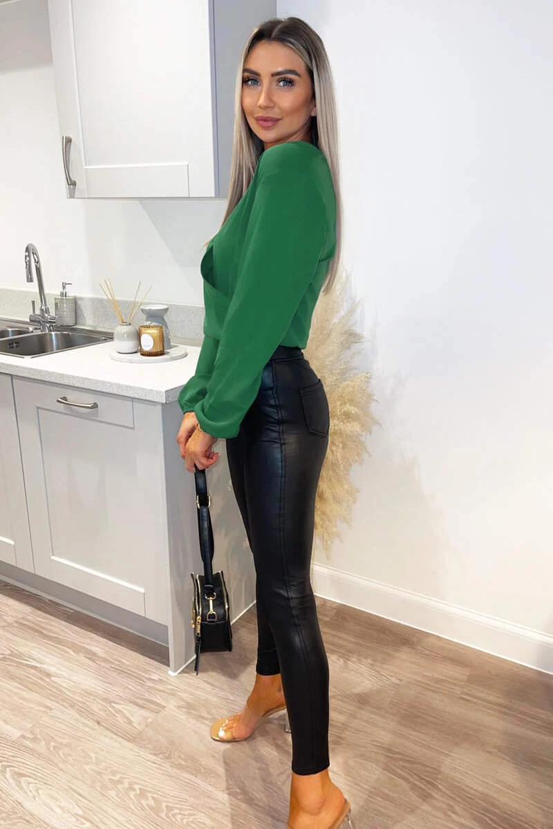 AX Paris Tops Green Wrap Over Bodysuit 3 AX Paris Tops Green Wrap Over Bodysuit