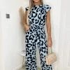 AX Paris Jumpsuits And Playsuits Blue Animal Print Frill Front Jumpsuit