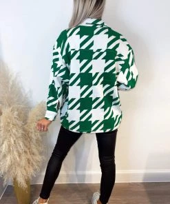 AX Paris Jade Green Large Dogtooth Print Shirt Jacket Coats & Jackets