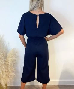 AX Paris Jumpsuits And Playsuits Navy Tie Waist Short Sleeve Culotte Jumpsuit