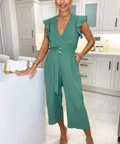 AX Paris Duck Egg Wrap Front Belted Jumpsuit Jumpsuits And Playsuits