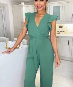AX Paris Duck Egg Wrap Front Belted Jumpsuit Jumpsuits And Playsuits