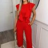 AX Paris Red Frill Front Belted Jumpsuit