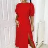 AX Paris Red Ruffle Split Leg Midi Dress