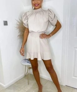 AX Paris Stone High Neck Puff Sleeve Skater Dress Dresses