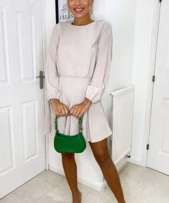 AX Paris Dresses Stone Long Sleeve Frill Skirt Dress