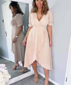 AX Paris Dresses Nude Wrap Side Tie Midi Dress