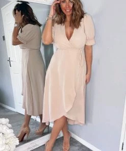 AX Paris Dresses Nude Wrap Side Tie Midi Dress