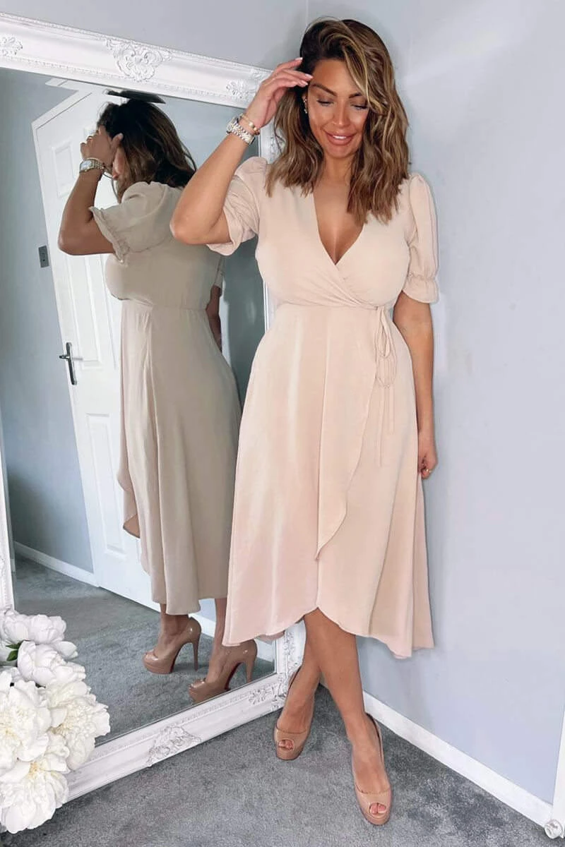 AX Paris Dresses Nude Wrap Side Tie Midi Dress 3 AX Paris Dresses Nude Wrap Side Tie Midi Dress