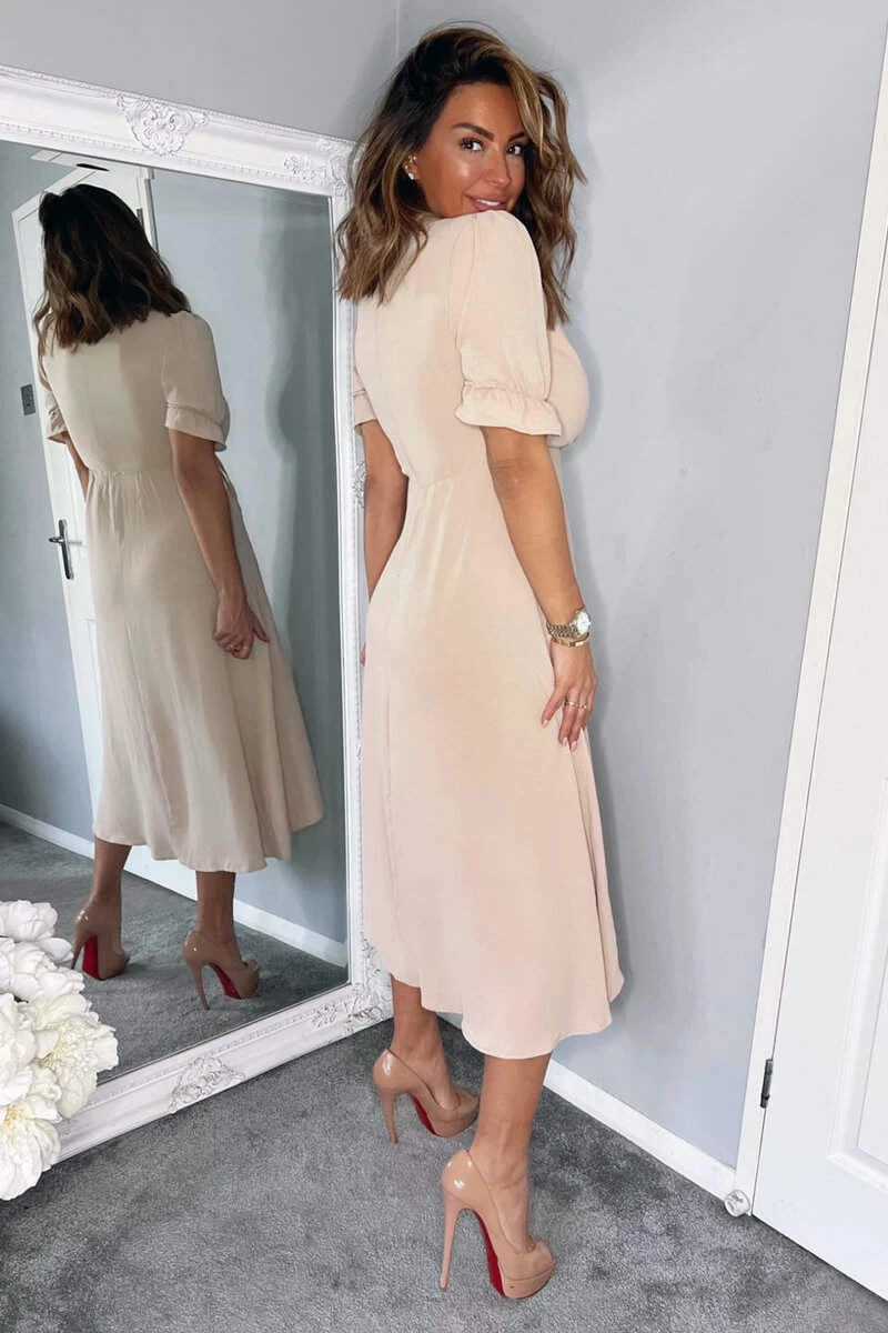 AX Paris Dresses Nude Wrap Side Tie Midi Dress 5 AX Paris Dresses Nude Wrap Side Tie Midi Dress