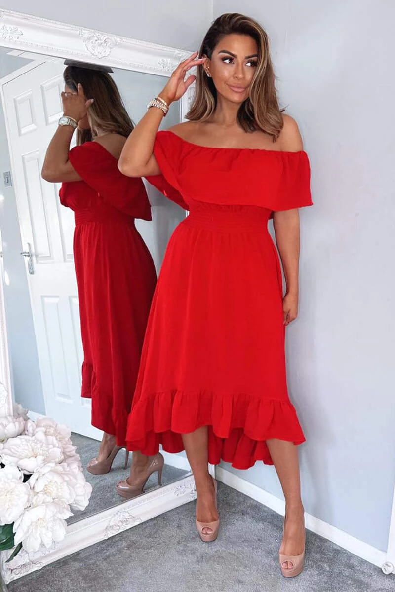 AX Paris Red Bardot Style Midi Dress 1 AX Paris Red Bardot Style Midi Dress