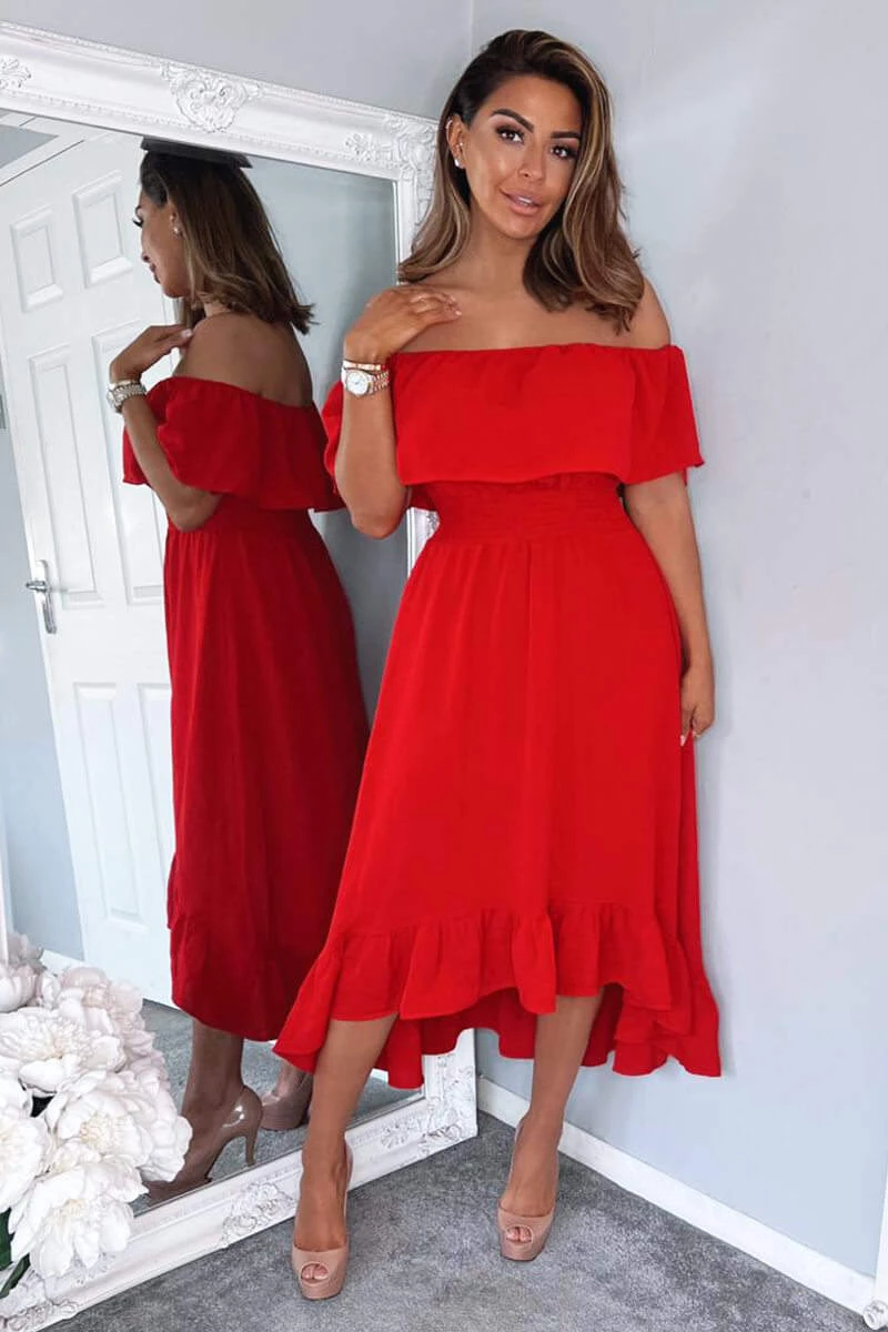 AX Paris Red Bardot Style Midi Dress 3 AX Paris Red Bardot Style Midi Dress