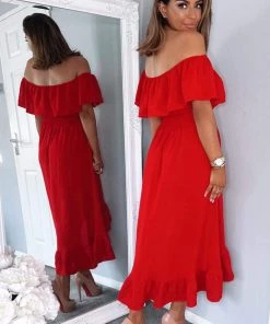 AX Paris Red Bardot Style Midi Dress 8 AX Paris Red Bardot Style Midi Dress