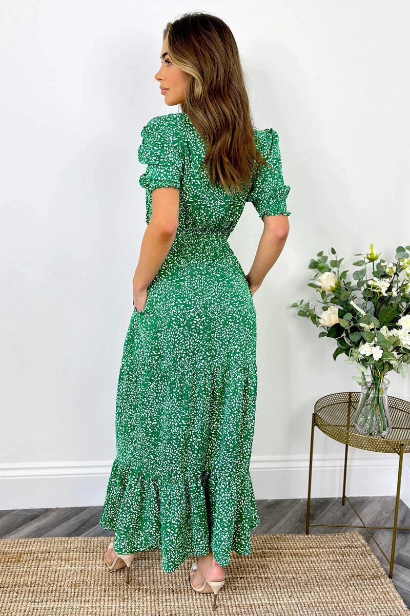 AX Paris Green And White Printed Shirred Waist Smock Dress 4 AX Paris Green And White Printed Shirred Waist Smock Dress