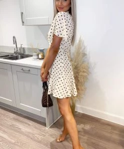 AX Paris Cream Spotty Butterfly Sleeve Pleated Mini Dress Dresses