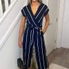 AX Paris Jumpsuits And Playsuits Navy And White Striped Short Sleeve Jumpsuit