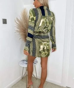 AX Paris Dresses Khaki Scarf Print Tie Detail Shirt Dress