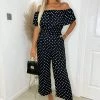 AX Paris Jumpsuits And Playsuits Black And White Polka Dot Bardot Jumpsuit