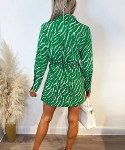 AX Paris Green And White Animal Print Wrap Mini Dress Dresses