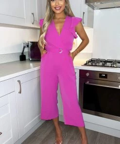 AX Paris Jumpsuits And Playsuits Cerise Wrap Front Belted Jumpsuit