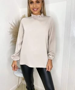 AX Paris Stone Ruffle High Neck Long Sleeve Top