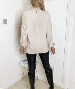 AX Paris Stone Ruffle High Neck Long Sleeve Top