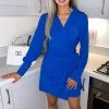 AX Paris Blue Tie Wrap Long Sleeve Mini Dress Dresses