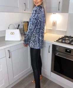 AX Paris Blue Snake Print Button Up Shirt