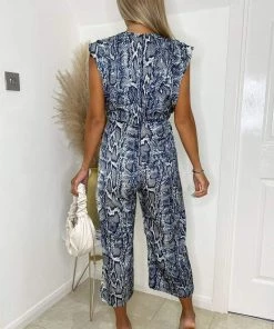AX Paris Blue Snake Print Culotte Jumpsuit