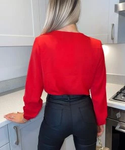 AX Paris Tops Red Wrap Over Bodysuit 10 AX Paris Tops Red Wrap Over Bodysuit