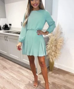 AX Paris Duck Egg Long Sleeve Frill Skirt Dress Party Dresses