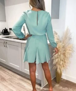 AX Paris Duck Egg Long Sleeve Frill Skirt Dress Party Dresses