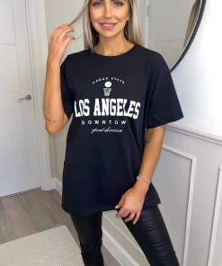 AX Paris Black Los Angeles Slogan Oversized T-Shirt Tops