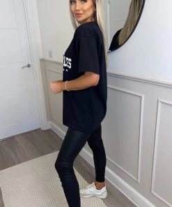 AX Paris Black Los Angeles Slogan Oversized T-Shirt Tops